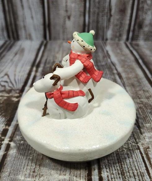 Hallmark Snowman With Dog Candle Jar Topper 2.75h X 2.9w - Picture 2 of 5